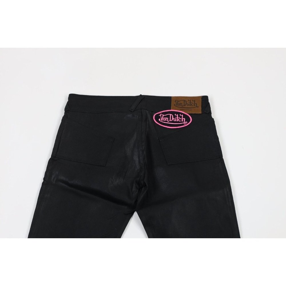 NOS Vtg Y2K Von Dutch Women 31 Spell Out Wide Leg Flared Stretch Jeans Black USA - Picture 8 of 12